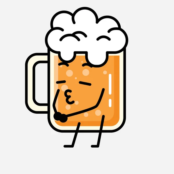 Uma Ilustração Personagem Vetor Mascote Cerveja Bonito Estilo Design Plano — Vetor de Stock