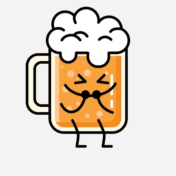 Een Illustratie Van Schattig Bier Mascotte Vector Karakter Vlakke Ontwerp — Stockvector