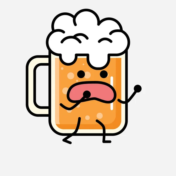 Een Illustratie Van Schattig Bier Mascotte Vector Karakter Vlakke Ontwerp — Stockvector