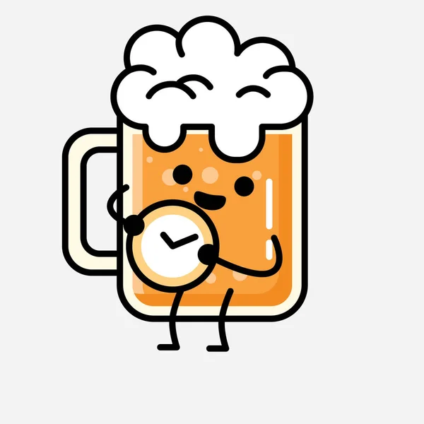 Flat Design Style Cute Beer Mascot Vector Character — 스톡 벡터