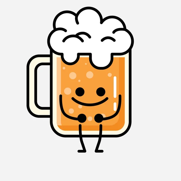 Illustrazione Del Personaggio Vettoriale Della Mascotte Della Birra Carina Stile — Vettoriale Stock