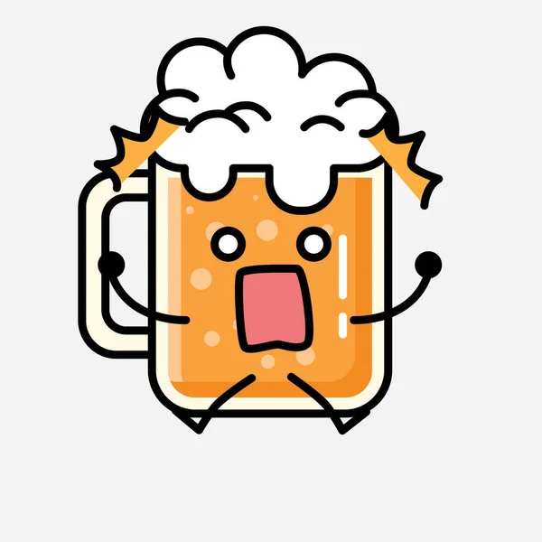 Een Illustratie Van Schattig Bier Mascotte Vector Karakter Vlakke Ontwerp — Stockvector