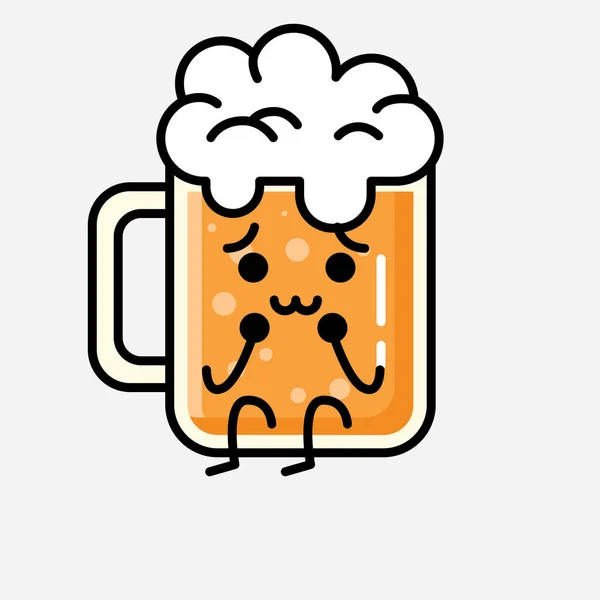 Een Illustratie Van Schattig Bier Mascotte Vector Karakter Vlakke Ontwerp — Stockvector