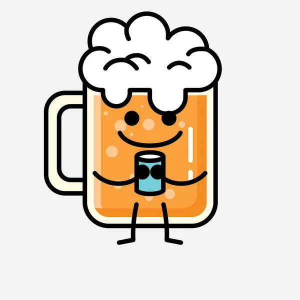Eine Illustration Des Niedlichen Bier Maskottchen Vektor Charakters Flachen Design — Stockvektor