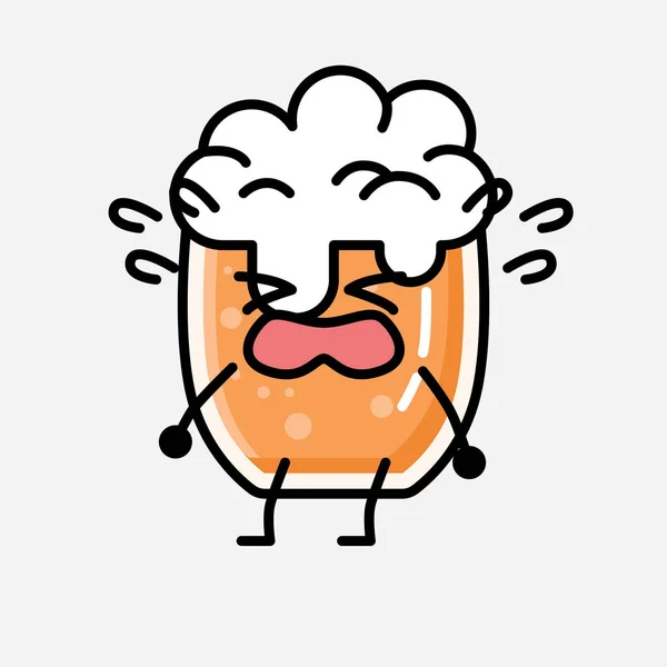 Uma Ilustração Personagem Vetor Mascote Cerveja Bonito Estilo Design Plano — Vetor de Stock