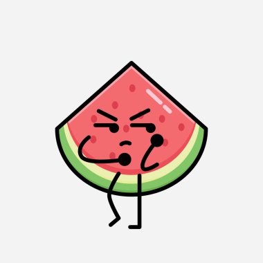 Düz Tasarım Biçimli Şirin Karpuz Maskotu Vektör Karakteri