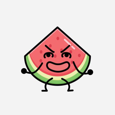 Düz Tasarım Biçimli Şirin Karpuz Maskotu Vektör Karakteri