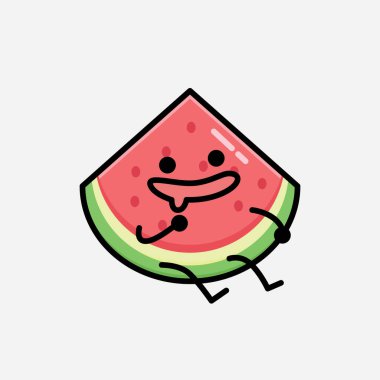 Düz Tasarım Biçimli Şirin Karpuz Maskotu Vektör Karakteri