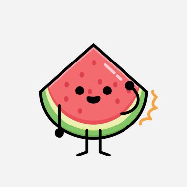 Düz Tasarım Biçimli Şirin Karpuz Maskotu Vektör Karakteri