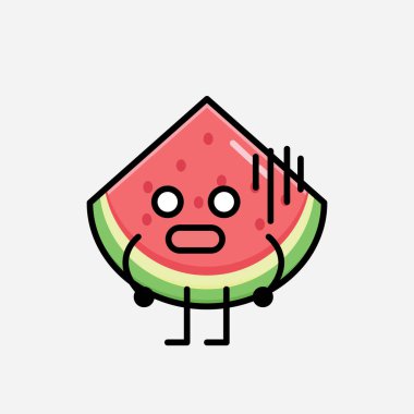 Düz Tasarım Biçimli Şirin Karpuz Maskotu Vektör Karakteri