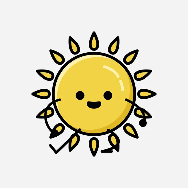 Eine Illustration Des Cute Yellow Sun Mascot Vector Character Flachen — Stockvektor