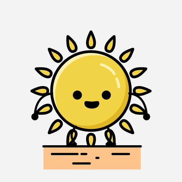 Illustration Cute Yellow Sun Mascot Vector Character Flat Design Style — Stock Vector