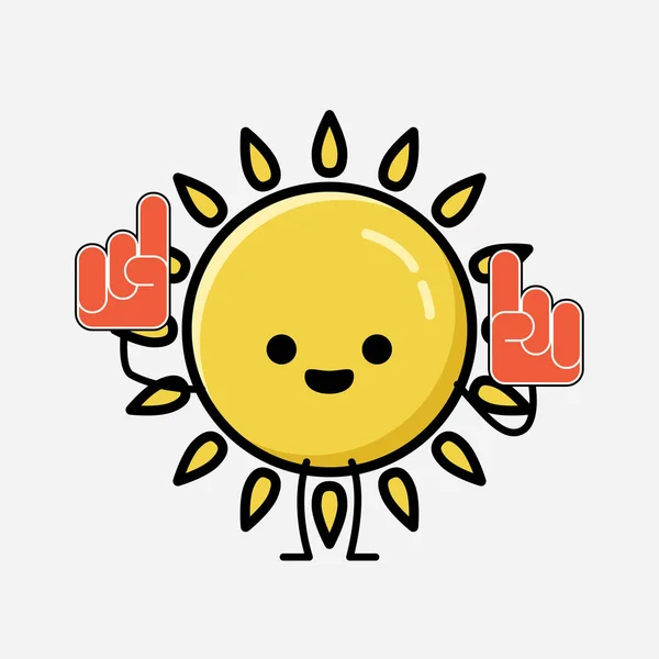 Illustration Cute Yellow Sun Mascot Vector Character Flat Design Style — Stock Vector