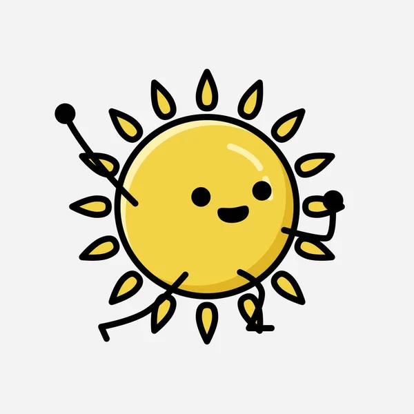 Illustration Cute Yellow Sun Mascot Vector Character Flat Design Style — Stock Vector