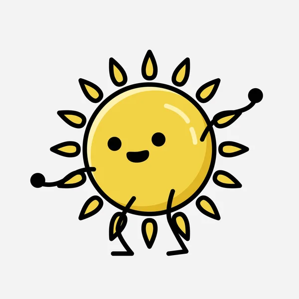 Μια Απεικόνιση Του Χαριτωμένο Κίτρινο Ήλιο Μασκότ Διάνυσμα Χαρακτήρα Επίπεδο — Διανυσματικό Αρχείο