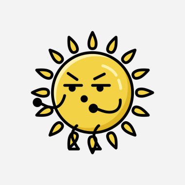 Düz Tasarım Biçimli Şirin Sarı Güneş Maskot Vektör Karakteri