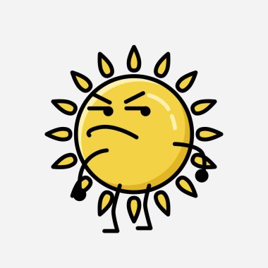 Düz Tasarım Biçimli Şirin Sarı Güneş Maskot Vektör Karakteri