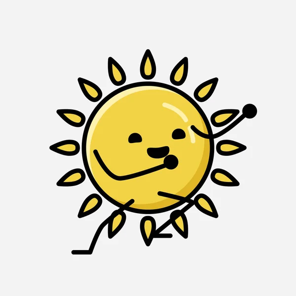 Ilustrace Roztomilé Žluté Slunce Maskot Vektorový Znak Plochém Stylu Designu — Stockový vektor