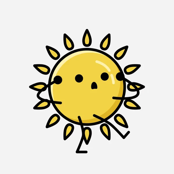 Illustration Cute Yellow Sun Mascot Vector Character Flat Design Style — Stock Vector