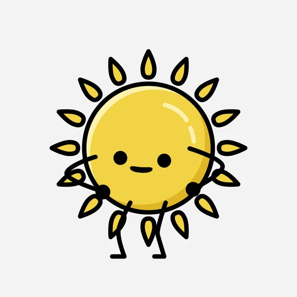 Illustration Cute Yellow Sun Mascot Vector Character Flat Design Style — Stock Vector