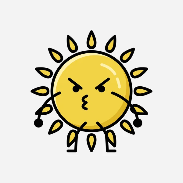 平面设计风格中可爱的黄色太阳吉祥物矢量字符的图解 — 图库矢量图片