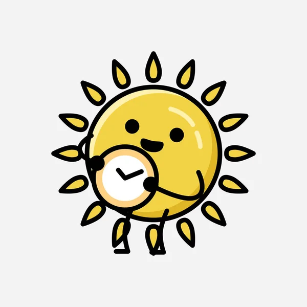 Une Illustration Mignonne Mascotte Jaune Soleil Caractère Vectoriel Dans Style — Image vectorielle