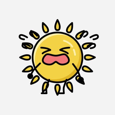 Düz Tasarım Biçimli Şirin Sarı Güneş Maskot Vektör Karakteri