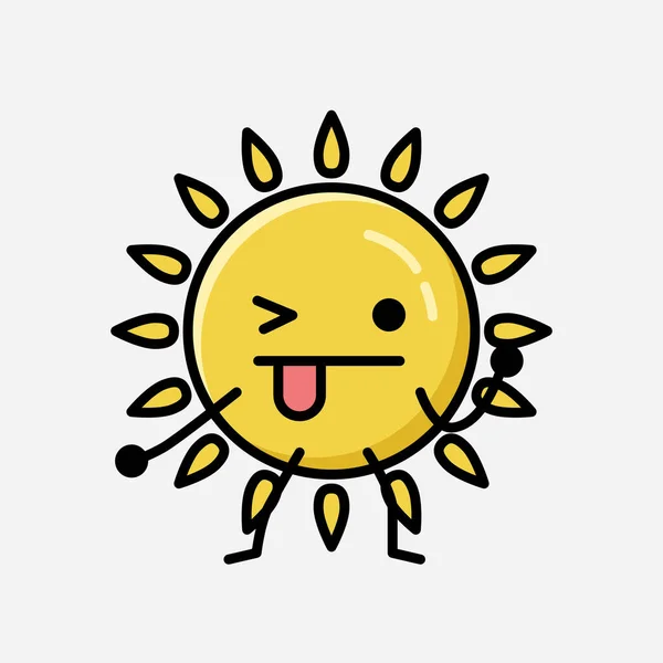 Uma Ilustração Personagem Vetor Mascote Sol Amarelo Bonito Estilo Design — Vetor de Stock