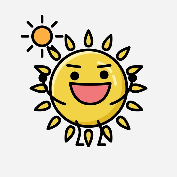 Une Illustration Mignonne Mascotte Jaune Soleil Caractère Vectoriel Dans Style — Image vectorielle