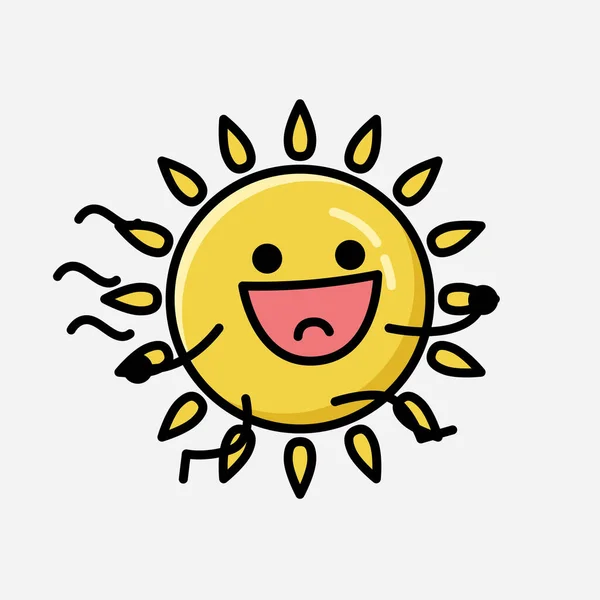 Une Illustration Mignonne Mascotte Jaune Soleil Caractère Vectoriel Dans Style — Image vectorielle