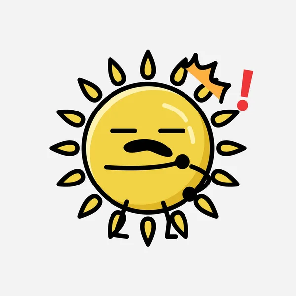 Ilustracja Cute Żółty Słońce Wektor Znak Maskotki Płaskim Stylu Projektu — Wektor stockowy