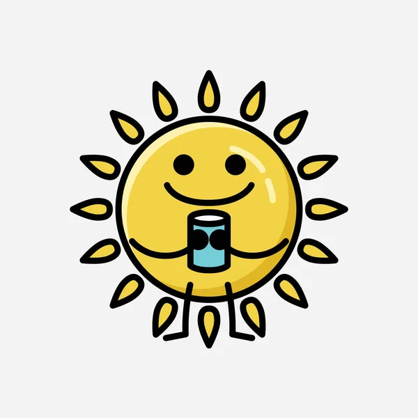 Illustration Cute Yellow Sun Mascot Vector Character Flat Design Style — Stock Vector