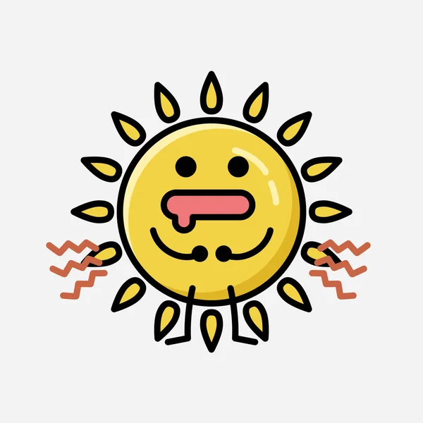 Illustration Cute Yellow Sun Mascot Vector Character Flat Design Style — Stock Vector