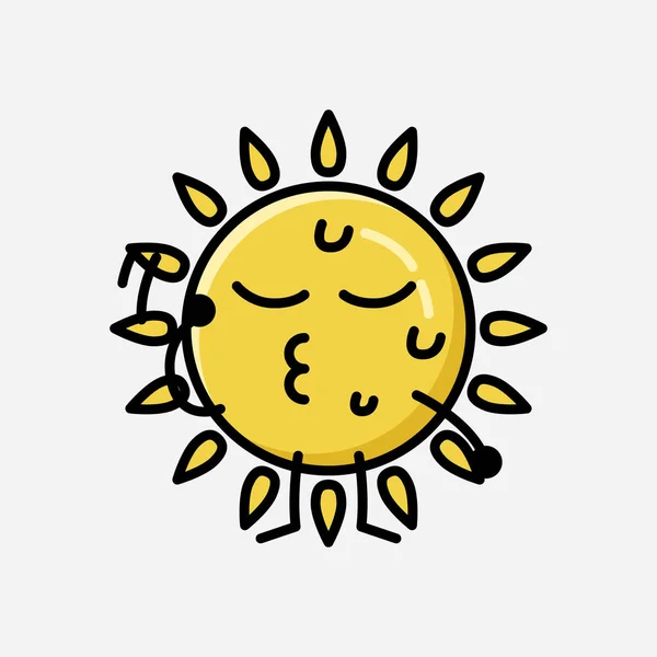 Illustration Cute Yellow Sun Mascot Vector Character Flat Design Style — Stock Vector