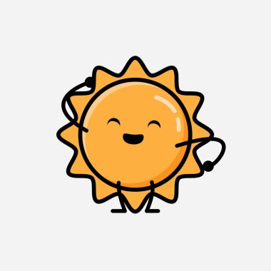Düz Tasarım Biçimli Şirin Güneş Maskot Vektör Karakteri
