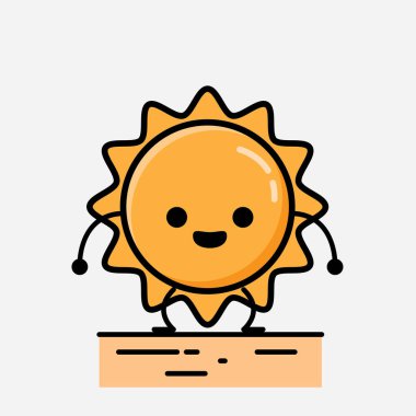 Düz Tasarım Biçimli Şirin Güneş Maskot Vektör Karakteri