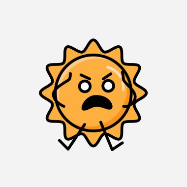 Düz Tasarım Biçimli Şirin Güneş Maskot Vektör Karakteri