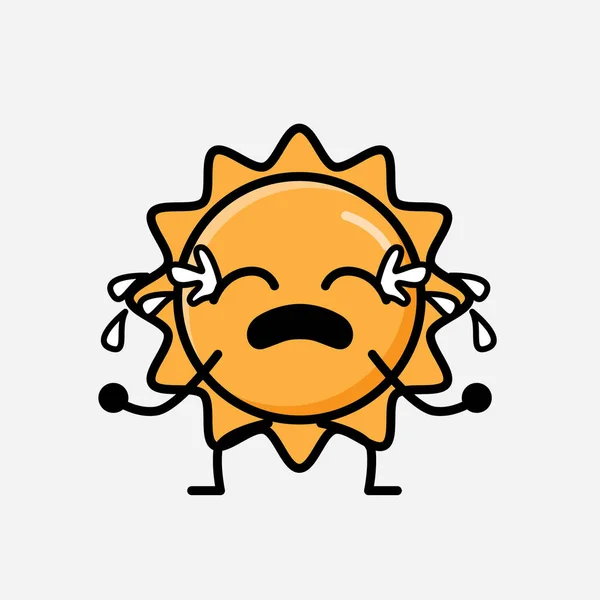 Düz Tasarım Biçimli Şirin Güneş Maskot Vektör Karakteri — Stok Vektör
