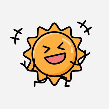 Düz Tasarım Biçimli Şirin Güneş Maskot Vektör Karakteri