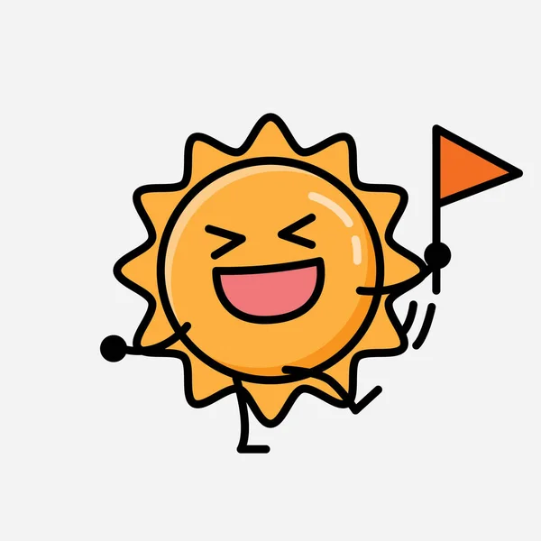 Ilustrace Cute Sun Maskot Vektorový Znak Plochém Stylu Designu — Stockový vektor