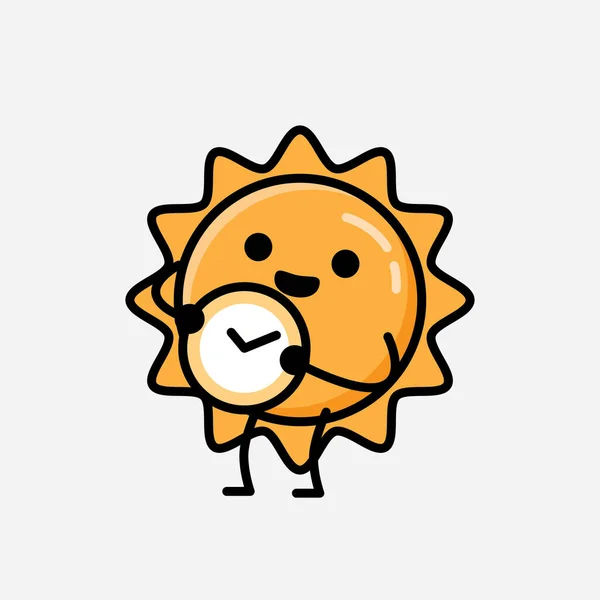 Een Illustratie Van Schattige Zon Mascotte Vector Karakter Vlakke Ontwerp — Stockvector