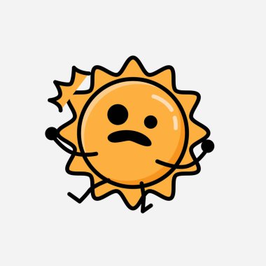 Düz Tasarım Biçimli Şirin Güneş Maskot Vektör Karakteri