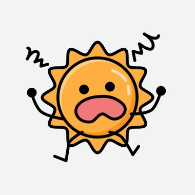 Düz Tasarım Biçimli Şirin Güneş Maskot Vektör Karakteri