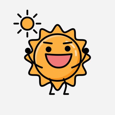 Düz Tasarım Biçimli Şirin Güneş Maskot Vektör Karakteri