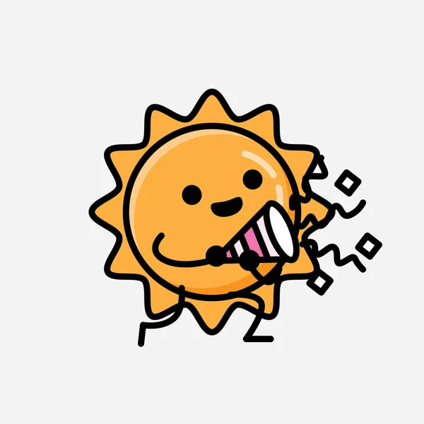 Een Illustratie Van Schattige Zon Mascotte Vector Karakter Vlakke Ontwerp — Stockvector