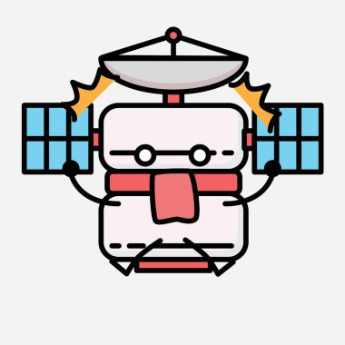 Düz Tasarım Biçimli Şirin Uydu Anteni Maskot Vektör Karakteri