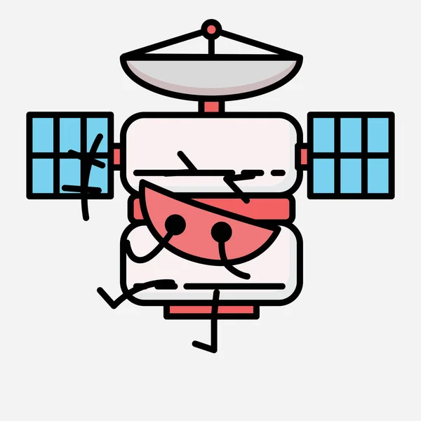 フラットデザインスタイルのかわいい衛星アンテナマスコットベクトルキャラクターのイラスト — ストックベクタ