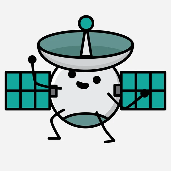 Een Illustratie Van Schattige Satelliet Antenne Mascotte Vector Karakter Vlakke — Stockvector