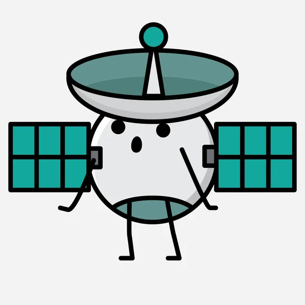 フラットデザインスタイルのかわいい衛星アンテナマスコットベクトルキャラクターのイラスト — ストックベクタ