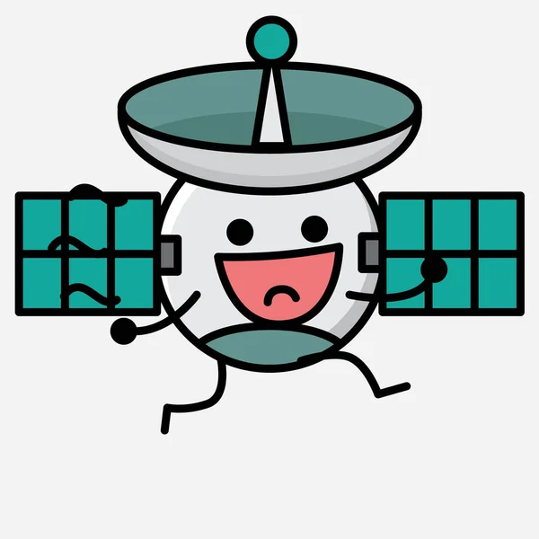 Illustration Cute Satellite Antenna Mascot Vector Character Flat Design Style — Stock Vector